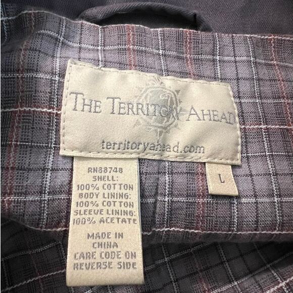 The Territory Ahead Double Breasted Flannel Lined Brown Gray Jacket Canvas Large - Picture 6 of 7